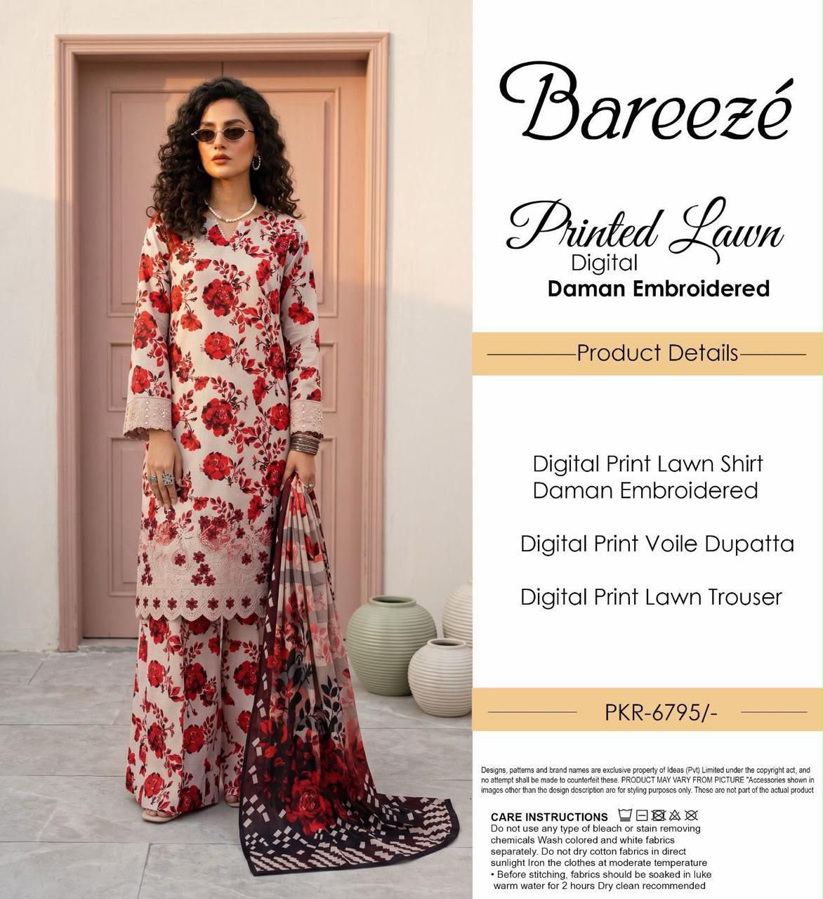 Rose Bloom Digital Printed Lawn 3-Piece Suit